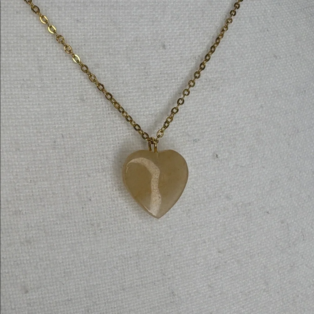 Translucent Look Heart Pendant Necklace with Gold Tone Chain. 18”
